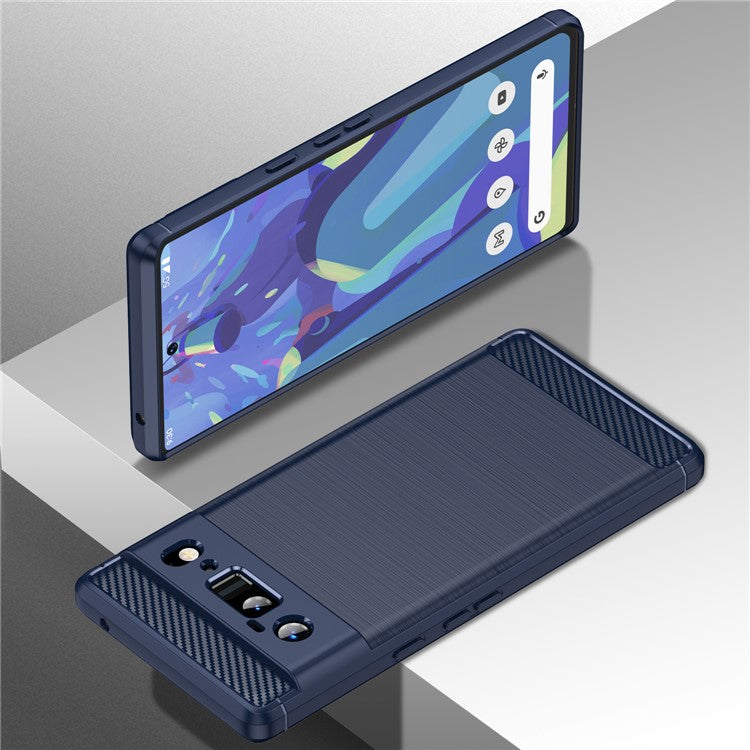 1.8mm Carbon Fiber Texture TPU Case Brushed Surface Anti-Scratch Anti-Fall Phone Protective Cover for Google Pixel 6 Pro - Blue