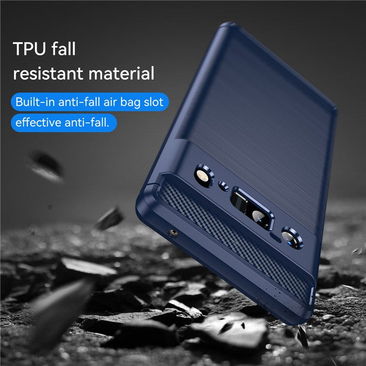 1.8mm Carbon Fiber Texture TPU Case Brushed Surface Anti-Scratch Anti-Fall Phone Protective Cover for Google Pixel 6 Pro - Blue
