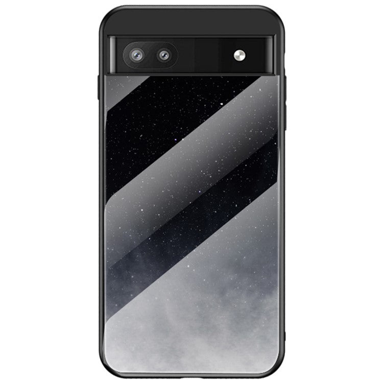 Starry Sky Pattern Tempered Glass + PC + TPU Slim Light Phone Case for Google Pixel 6a - Starry Crescent Moon