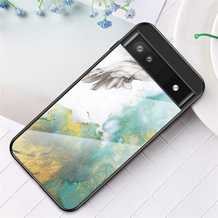 Marble Pattern Shockproof Protective TPU Phone Case Anti-Scratch Tempered Glass+PC Back Cover for Google Pixel 6a - Flying Pigeon Marble