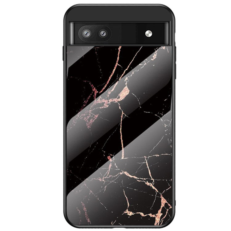 Marble Pattern Shockproof Protective TPU Phone Case Anti-Scratch Tempered Glass+PC Back Cover for Google Pixel 6a - Gold Black Marble