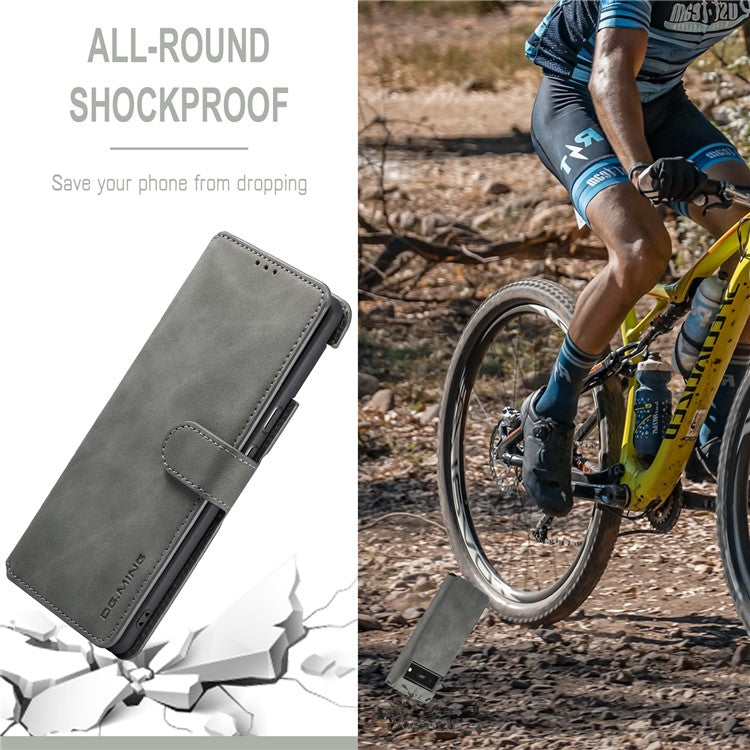 DG.MING Stand Wallet Design Retro Style PU Leather + TPU Phone Case Cover for Google Pixel 6 Pro - Grey