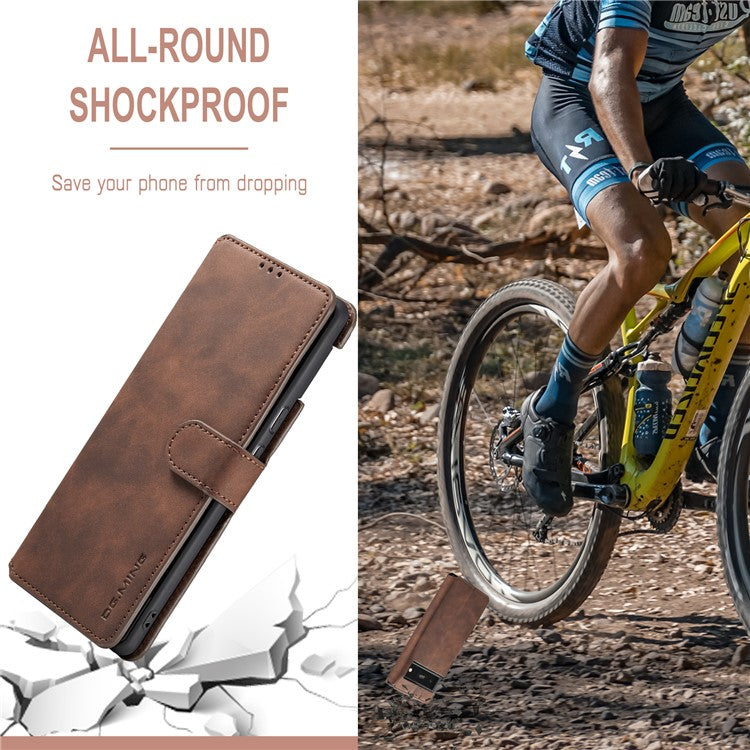 DG.MING Stand Wallet Design Retro Style PU Leather + TPU Phone Case Cover for Google Pixel 6 Pro - Coffee