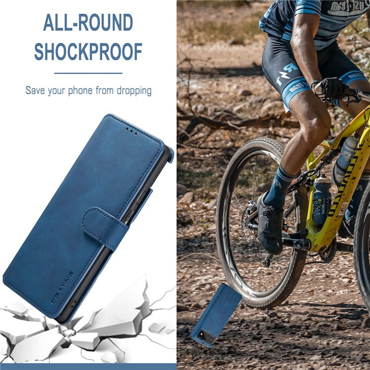 DG.MING Full Protection Retro Style PU Leather Cover Inner TPU Phone Case with Stand Wallet for Google Pixel 6 - Blue