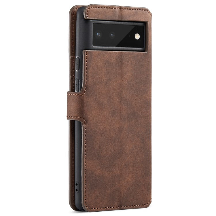 DG.MING Full Protection Retro Style PU Leather Cover Inner TPU Phone Case with Stand Wallet for Google Pixel 6 - Coffee