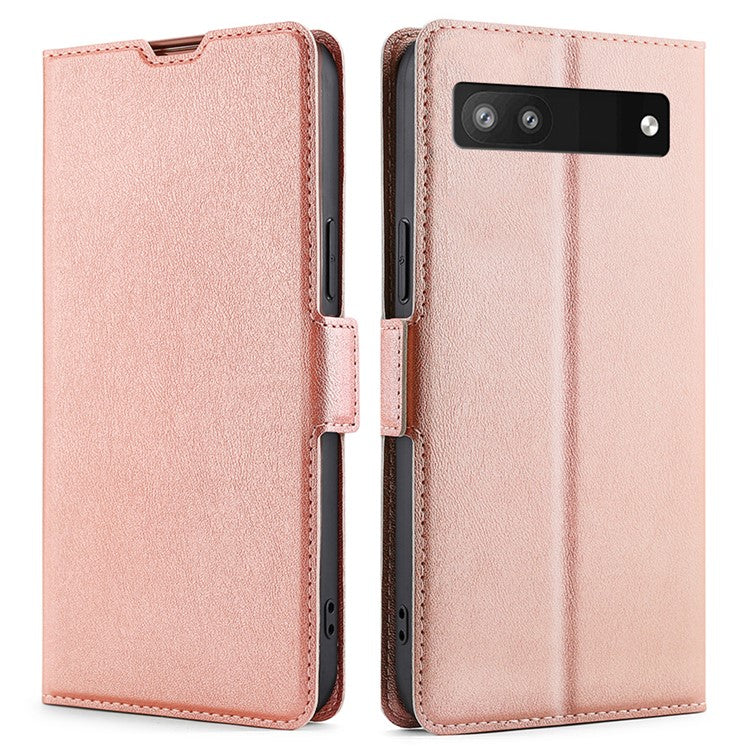 Ultra-thin Side Magnetic Clasp PU Leather Card Slot Design Anti-drop Phone Cover Stand Case for Google Pixel 6a - Rose Gold