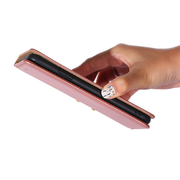 Flip PU Leather + TPU Bumper Stand Cover Wallet Auto-absorbed Phone Case for Google Pixel 6a  - Rose Gold