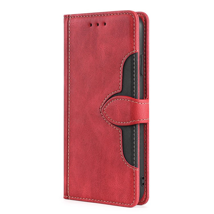 Anti-fingerprint Bi-color Splicing Style Flip Wallet Stand PU Leather Cell Phone Case for Google Pixel 6a - Red