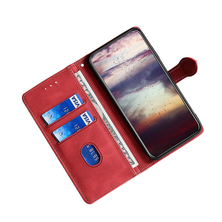 Anti-fingerprint Bi-color Splicing Style Flip Wallet Stand PU Leather Cell Phone Case for Google Pixel 6a - Red