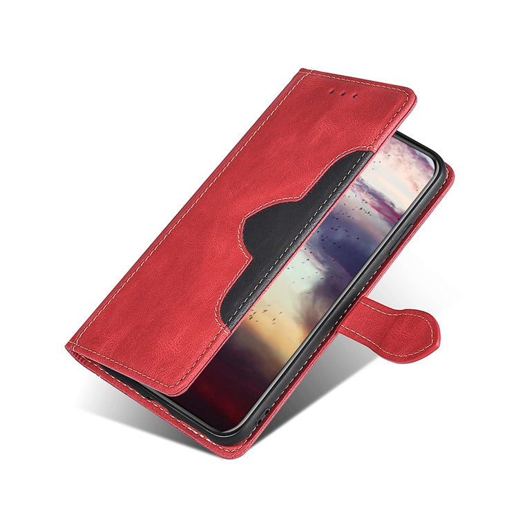 Anti-fingerprint Bi-color Splicing Style Flip Wallet Stand PU Leather Cell Phone Case for Google Pixel 6a - Red
