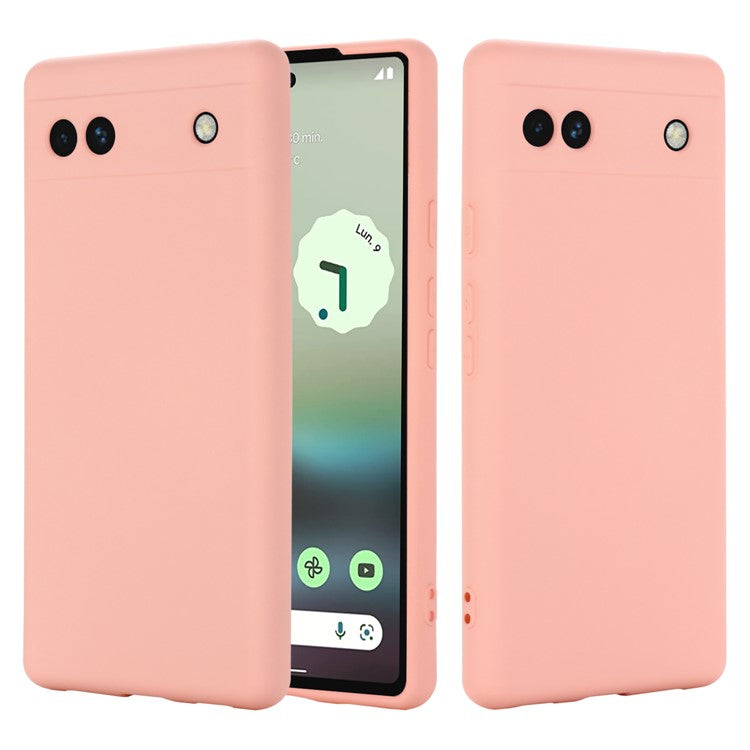 Soft Touch Liquid Silicone Microfiber Lining Anti-Shock Flexible Phone Case with Strap for Google Pixel 6a - Pink