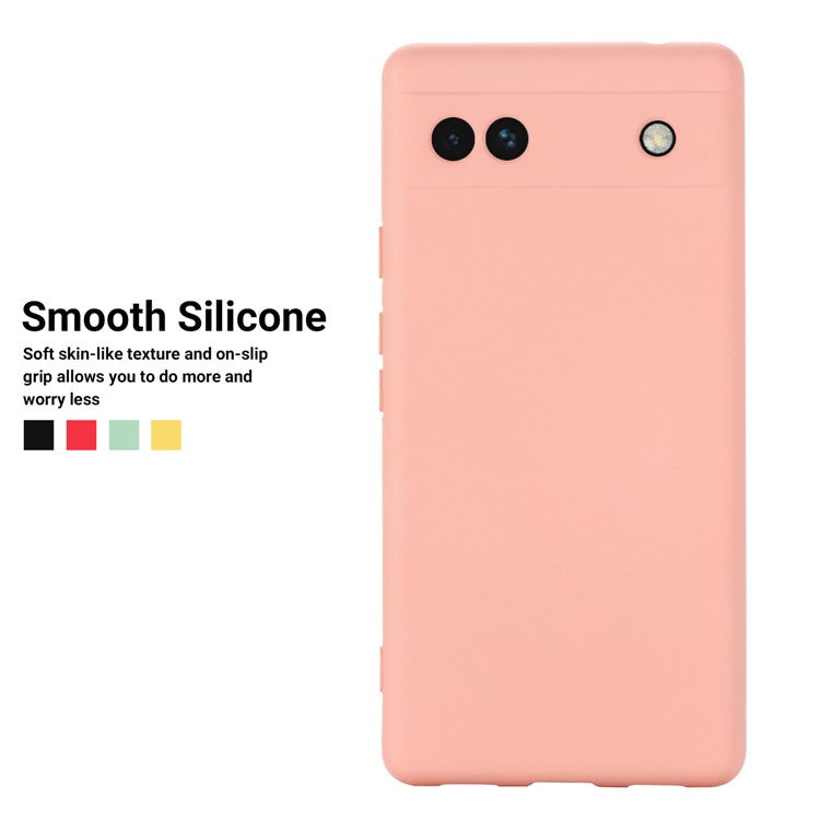 Soft Touch Liquid Silicone Microfiber Lining Anti-Shock Flexible Phone Case with Strap for Google Pixel 6a - Pink