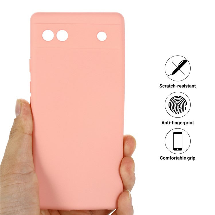 Soft Touch Liquid Silicone Microfiber Lining Anti-Shock Flexible Phone Case with Strap for Google Pixel 6a - Pink