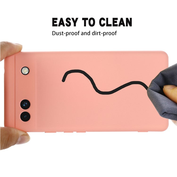 Soft Touch Liquid Silicone Microfiber Lining Anti-Shock Flexible Phone Case with Strap for Google Pixel 6a - Pink