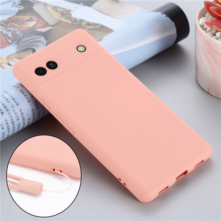 Soft Touch Liquid Silicone Microfiber Lining Anti-Shock Flexible Phone Case with Strap for Google Pixel 6a - Pink