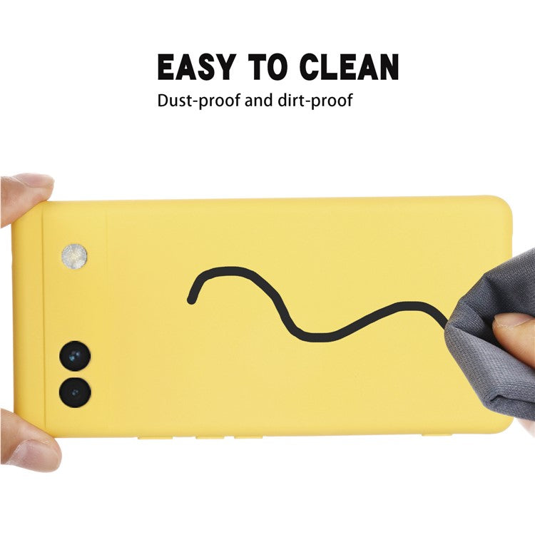 Soft Touch Liquid Silicone Microfiber Lining Anti-Shock Flexible Phone Case with Strap for Google Pixel 6a - Yellow