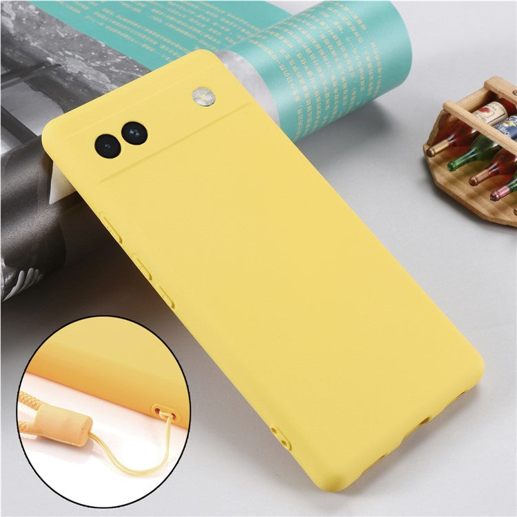 Soft Touch Liquid Silicone Microfiber Lining Anti-Shock Flexible Phone Case with Strap for Google Pixel 6a - Yellow