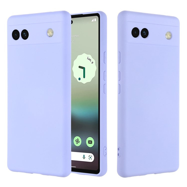 Soft Touch Liquid Silicone Microfiber Lining Anti-Shock Flexible Phone Case with Strap for Google Pixel 6a - Blue