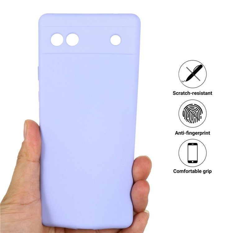 Soft Touch Liquid Silicone Microfiber Lining Anti-Shock Flexible Phone Case with Strap for Google Pixel 6a - Blue