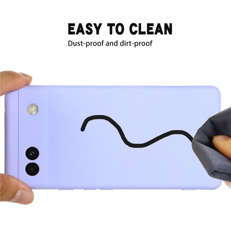 Soft Touch Liquid Silicone Microfiber Lining Anti-Shock Flexible Phone Case with Strap for Google Pixel 6a - Blue