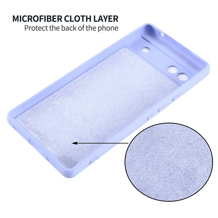 Soft Touch Liquid Silicone Microfiber Lining Anti-Shock Flexible Phone Case with Strap for Google Pixel 6a - Blue