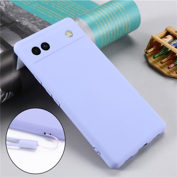 Soft Touch Liquid Silicone Microfiber Lining Anti-Shock Flexible Phone Case with Strap for Google Pixel 6a - Blue