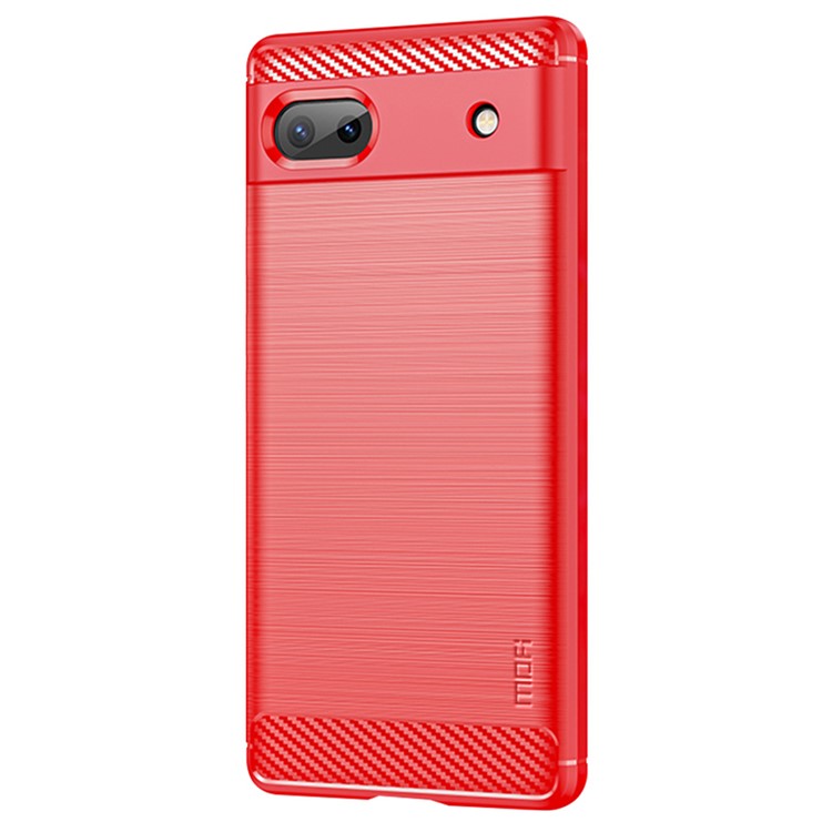 MOFI for Google Pixel 6a Scratch-resistant Stylish Phone Shell Carbon Fiber Texture Soft TPU Brushed Surface Cell Phone Case - Red