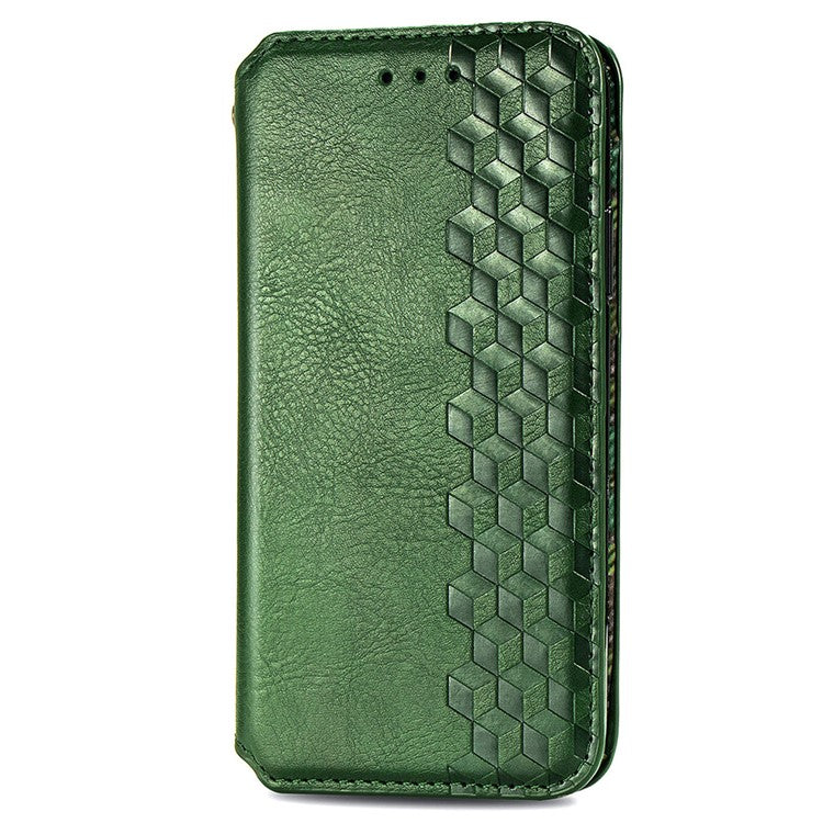 Flip Wallet Phone Case for Google Pixel 6a, Auto Magnetic Closed Rhombus Imprinted Folio PU Leather Stand Cover - Green