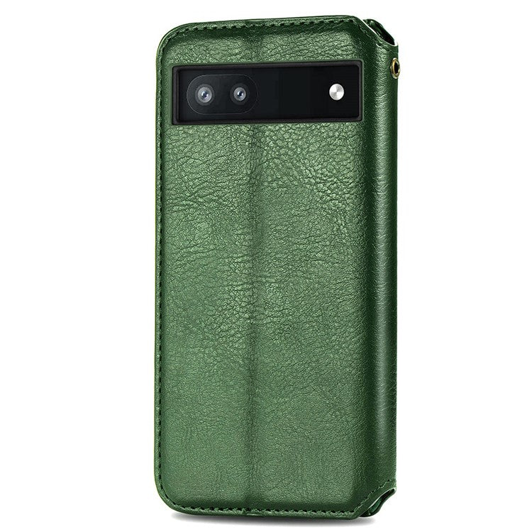 Flip Wallet Phone Case for Google Pixel 6a, Auto Magnetic Closed Rhombus Imprinted Folio PU Leather Stand Cover - Green