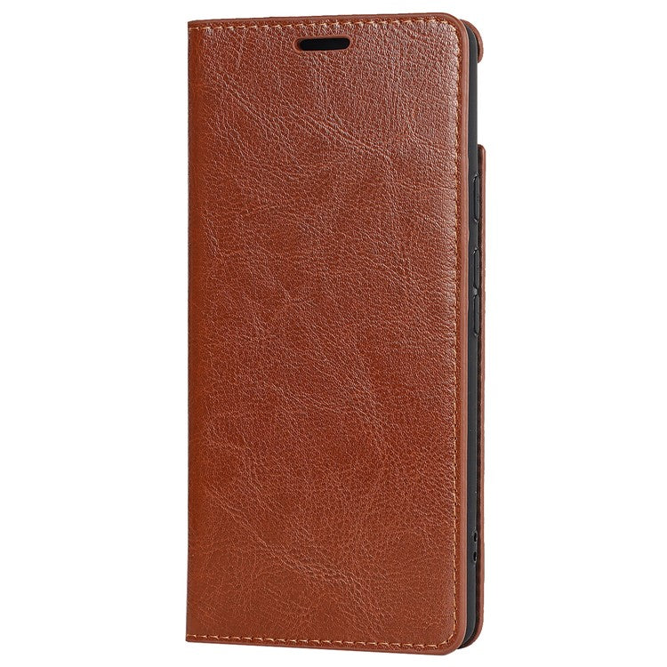 Genuine Leather Phone Case for Google Pixel 6a, Wallet Stand Crazy Horse Texture Shell - Brown