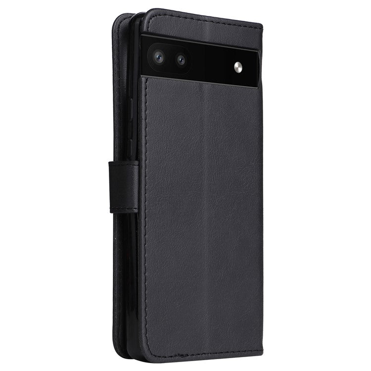 KT Leather Series-2 Stand Wallet Phone Case for Google Pixel 6a 5G, PU Leather + TPU All-round Protection Cover with Wrist Strap - Black
