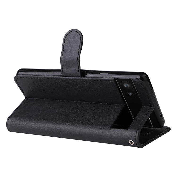 KT Leather Series-2 Stand Wallet Phone Case for Google Pixel 6a 5G, PU Leather + TPU All-round Protection Cover with Wrist Strap - Black