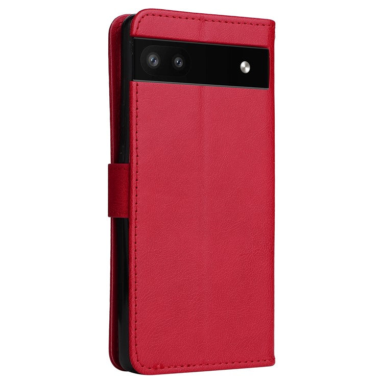KT Leather Series-2 Stand Wallet Phone Case for Google Pixel 6a 5G, PU Leather + TPU All-round Protection Cover with Wrist Strap - Red