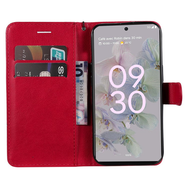 KT Leather Series-2 Stand Wallet Phone Case for Google Pixel 6a 5G, PU Leather + TPU All-round Protection Cover with Wrist Strap - Red