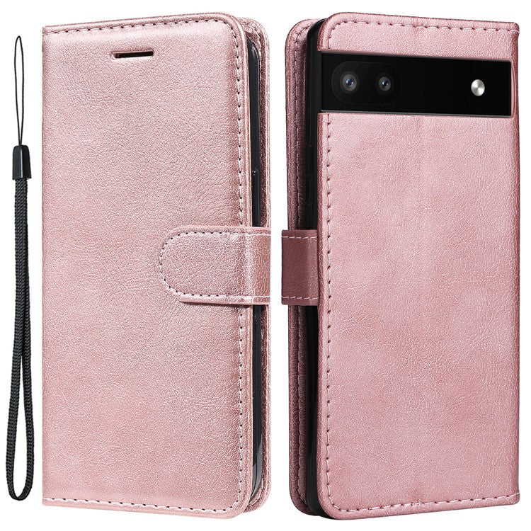 KT Leather Series-2 Stand Wallet Phone Case for Google Pixel 6a 5G, PU Leather + TPU All-round Protection Cover with Wrist Strap - Rose Gold