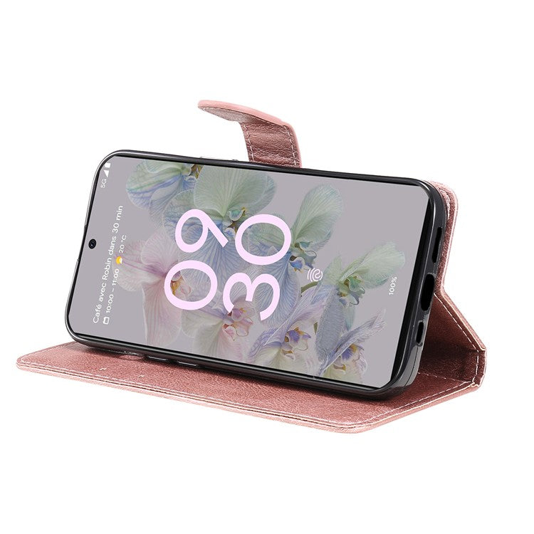 KT Leather Series-2 Stand Wallet Phone Case for Google Pixel 6a 5G, PU Leather + TPU All-round Protection Cover with Wrist Strap - Rose Gold