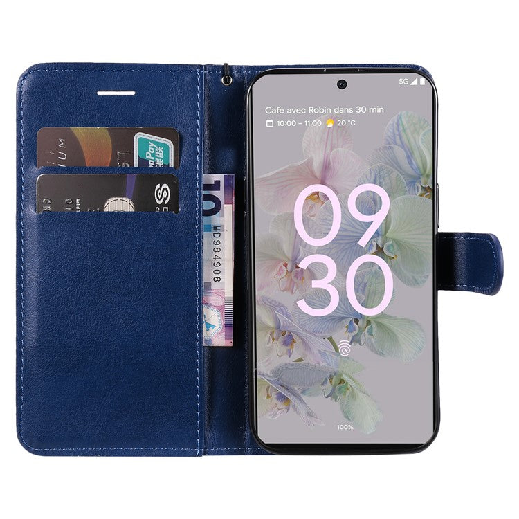 KT Leather Series-2 Stand Wallet Phone Case for Google Pixel 6a 5G, PU Leather + TPU All-round Protection Cover with Wrist Strap - Blue