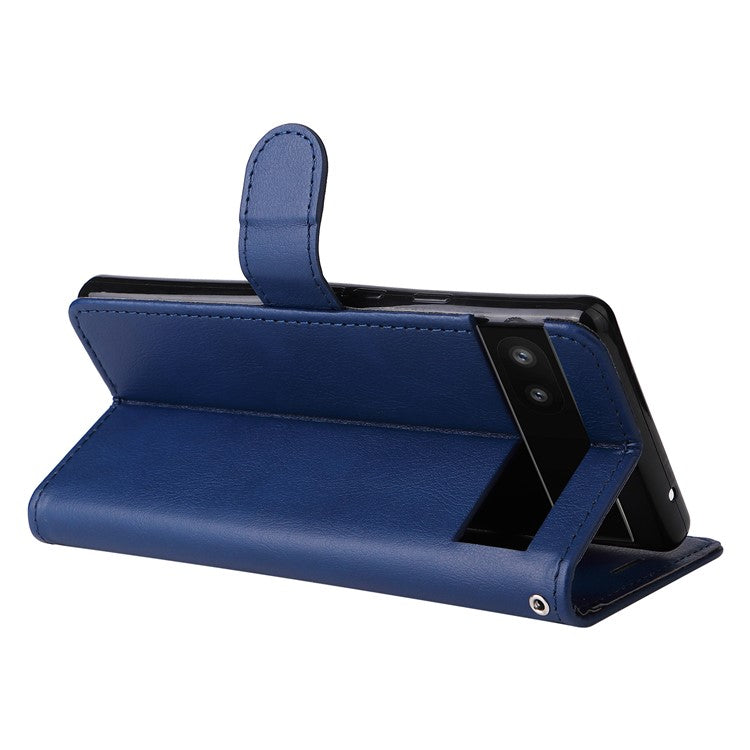 KT Leather Series-2 Stand Wallet Phone Case for Google Pixel 6a 5G, PU Leather + TPU All-round Protection Cover with Wrist Strap - Blue