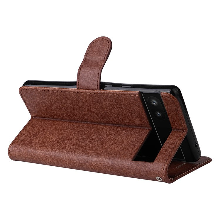 KT Leather Series-2 Stand Wallet Phone Case for Google Pixel 6a 5G, PU Leather + TPU All-round Protection Cover with Wrist Strap - Brown