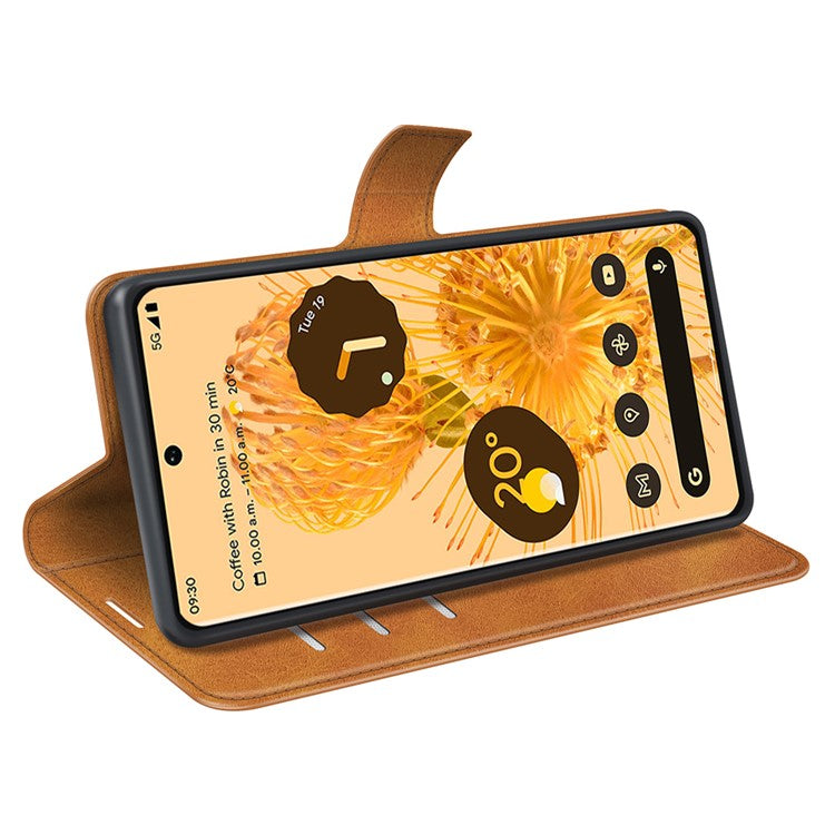 For Google Pixel 7 Pro 5G Drop-proof Textured PU Leather Wallet Phone Case Full Protection Stand Cover - Yellow