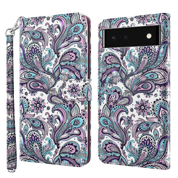 For Google Pixel 7 Pro 5G 3D Creative Pattern Printing PU Leather Case Stand Wallet Soft TPU Book Cover with Strap - Purple Impatiens