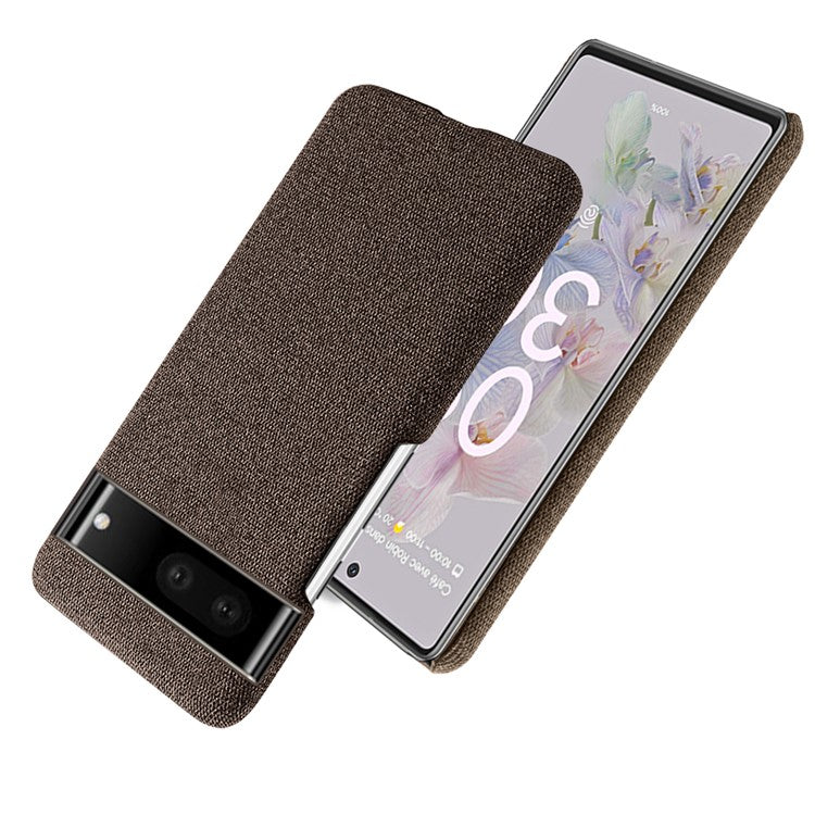 For Google Pixel 7 Drop Proof Solid Color Cloth Texture Protective Shell Hard PC Phone Case - Brown