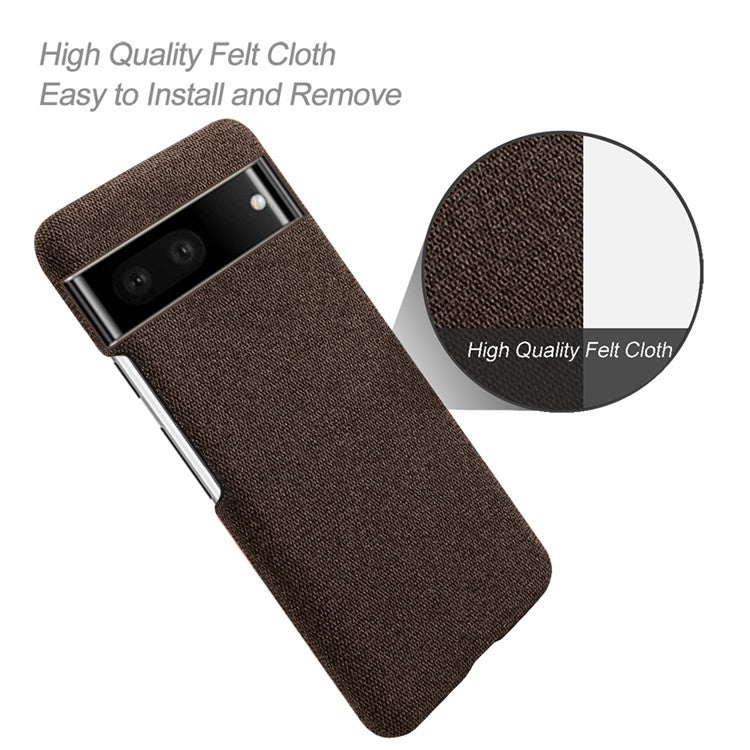 For Google Pixel 7 Drop Proof Solid Color Cloth Texture Protective Shell Hard PC Phone Case - Brown