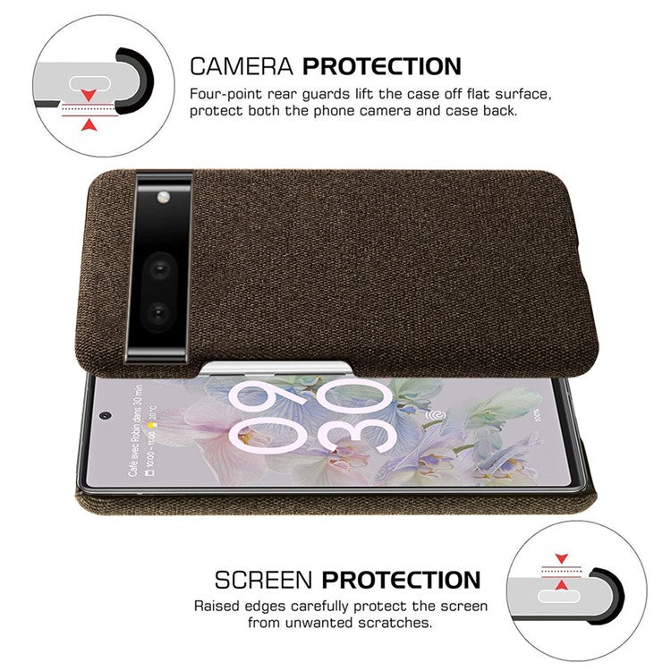For Google Pixel 7 Drop Proof Solid Color Cloth Texture Protective Shell Hard PC Phone Case - Brown