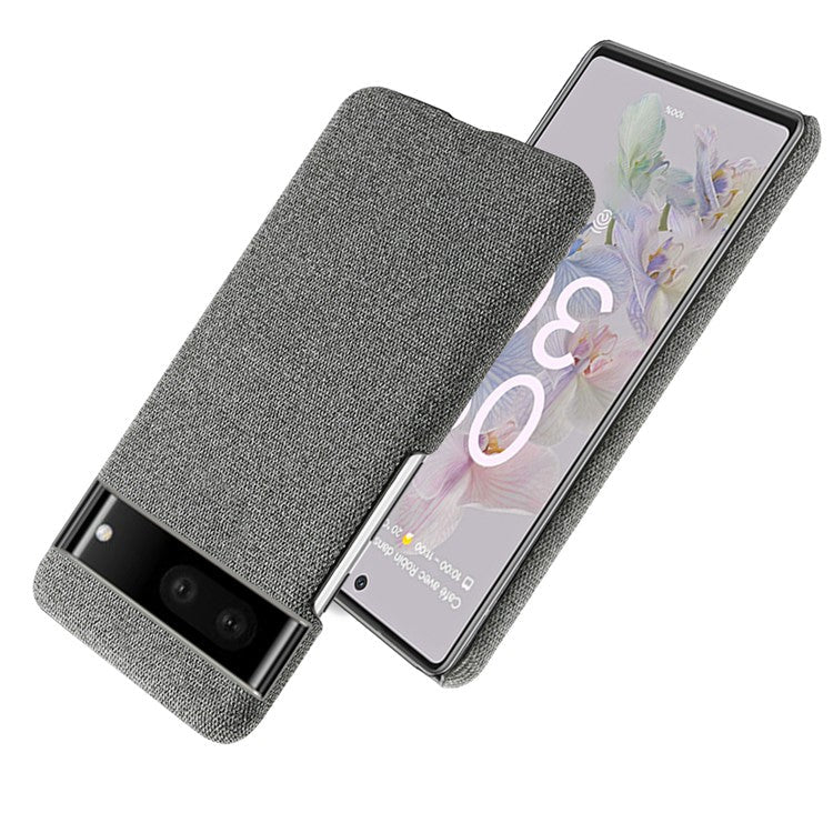 For Google Pixel 7 Drop Proof Solid Color Cloth Texture Protective Shell Hard PC Phone Case - Grey