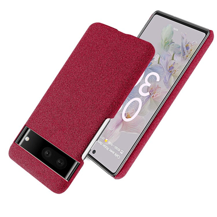 For Google Pixel 7 Drop Proof Solid Color Cloth Texture Protective Shell Hard PC Phone Case - Red