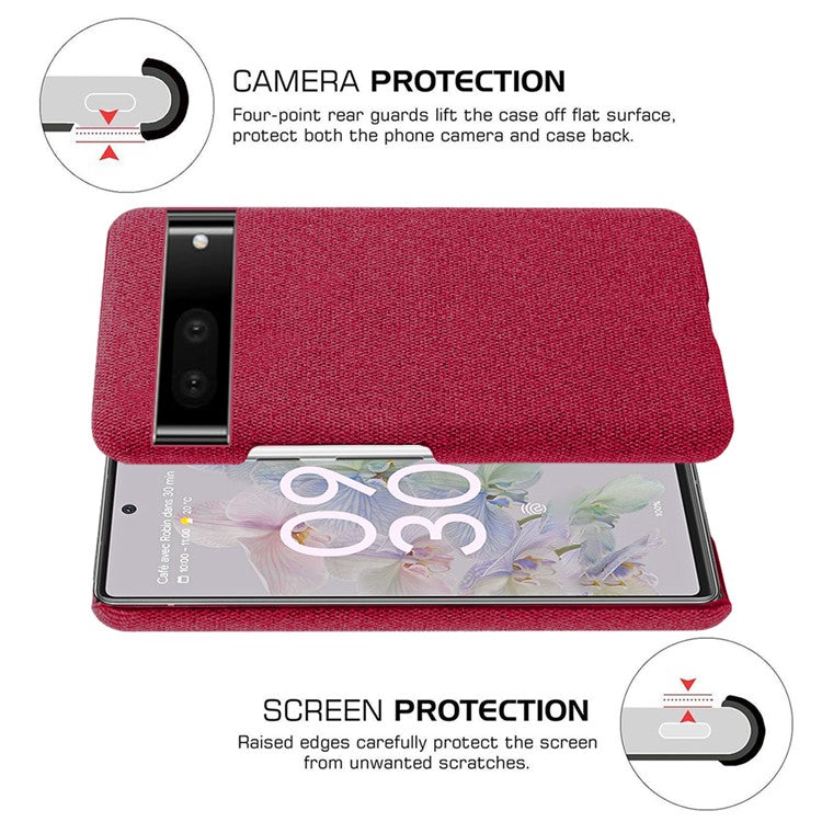 For Google Pixel 7 Drop Proof Solid Color Cloth Texture Protective Shell Hard PC Phone Case - Red