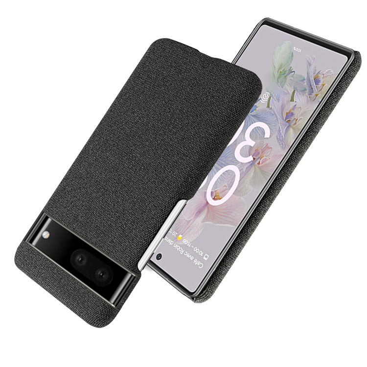 For Google Pixel 7 Drop Proof Solid Color Cloth Texture Protective Shell Hard PC Phone Case - Black