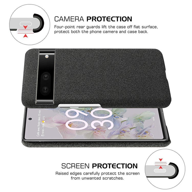 For Google Pixel 7 Drop Proof Solid Color Cloth Texture Protective Shell Hard PC Phone Case - Black
