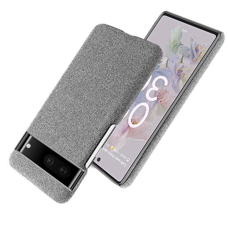 For Google Pixel 7 Drop Proof Solid Color Cloth Texture Protective Shell Hard PC Phone Case - Light Grey